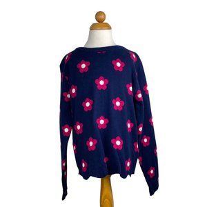 Pique Nique Long Sleeve Floral Sweater Navy Blue with Pink Flower 6